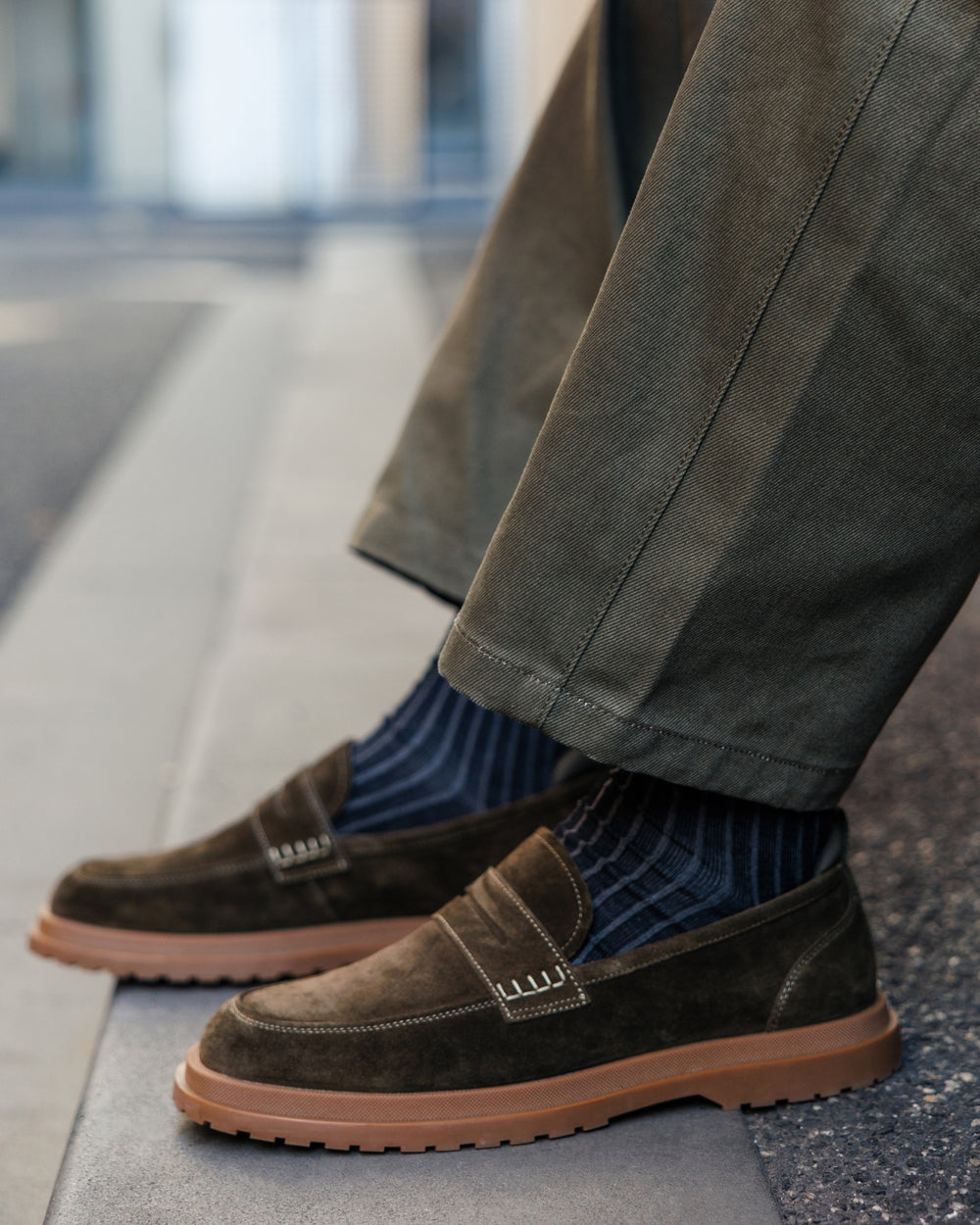 Radar Olive Suede Penny Loafers