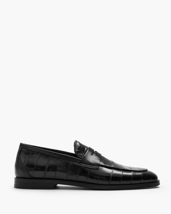 Caine Black Eel Penny Loafers