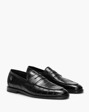 Caine Black Eel Penny Loafers