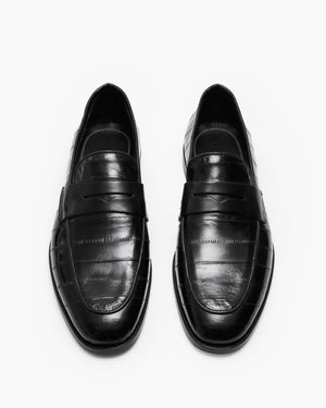 Caine Black Eel Penny Loafers