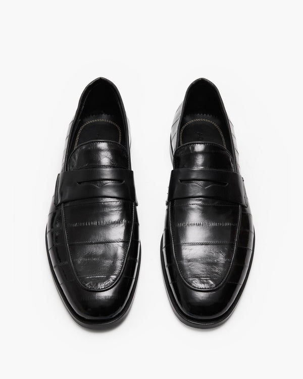 Caine Black Eel Penny Loafers