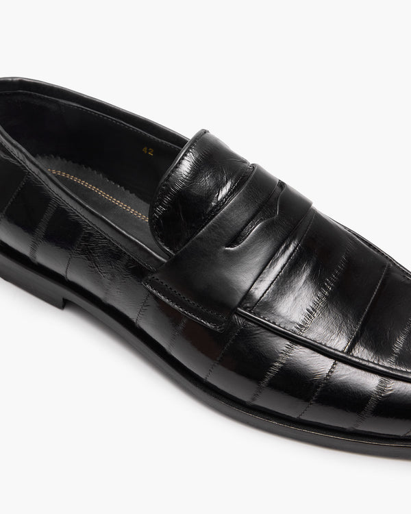 Caine Black Eel Penny Loafers