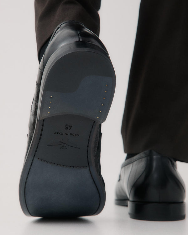 Caine Black Eel Penny Loafers