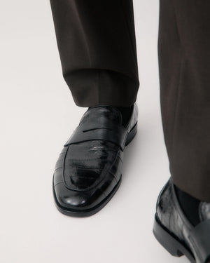Caine Black Eel Penny Loafers