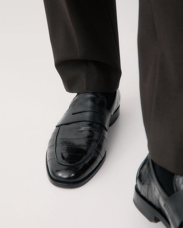 Caine Black Eel Penny Loafers