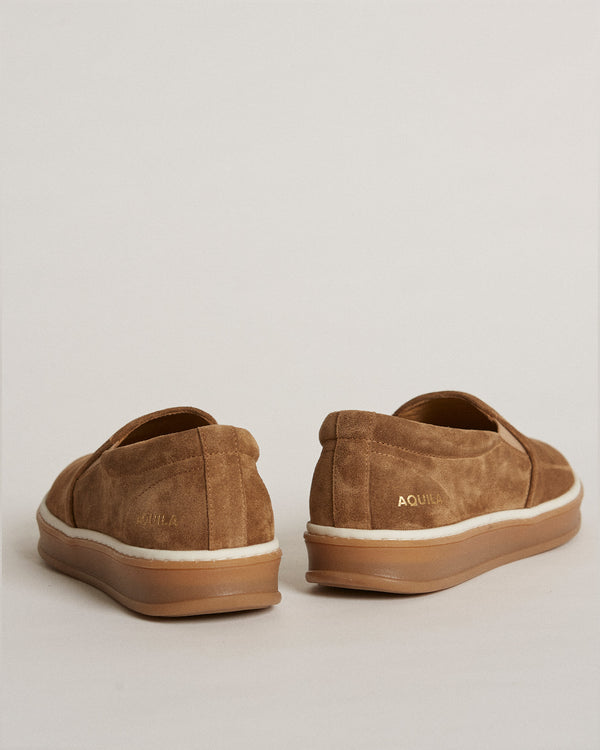 Deuce Cognac Suede Slip On Shoes