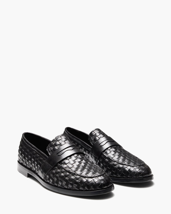 Elliot Black Weave Penny Loafers