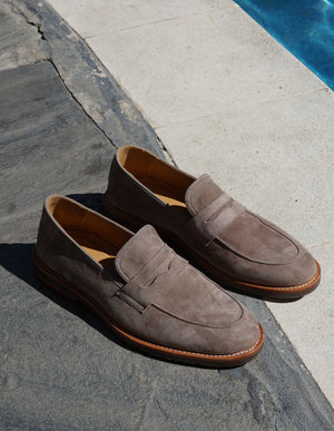 Emilio Taupe Suede Penny Loafers