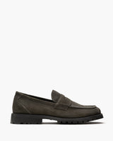 Ezra Charcoal Suede Penny Loafers