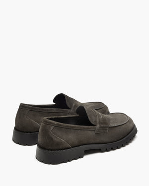 Ezra Charcoal Suede Penny Loafers