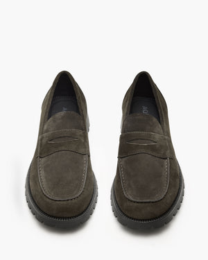 Ezra Charcoal Suede Penny Loafers