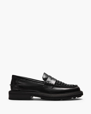 Mensa Black Weave Penny Loafers