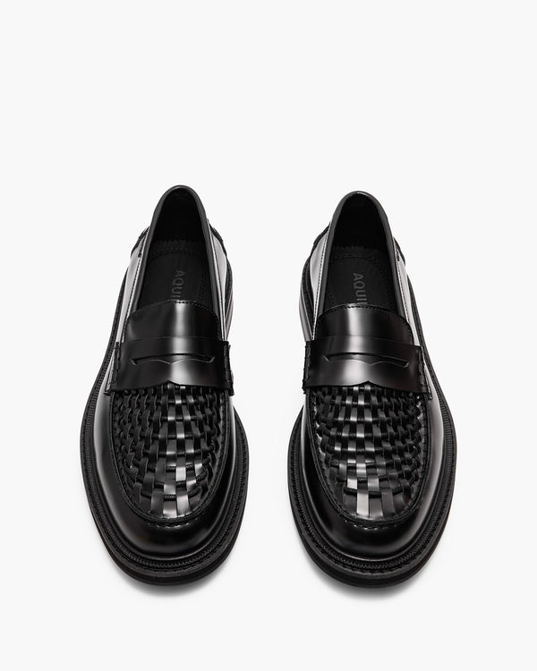 Mensa Black Weave Penny Loafers