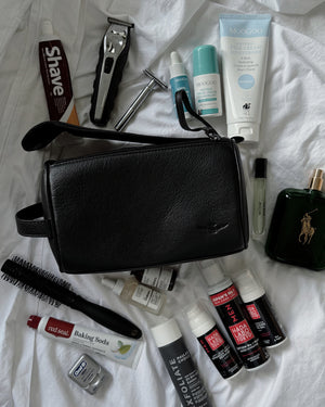Montoro Black Leather Toiletry Bag