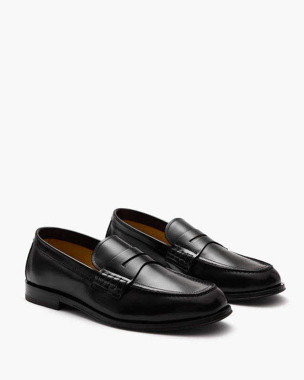Prescott Black Hi-Shine Penny Loafers