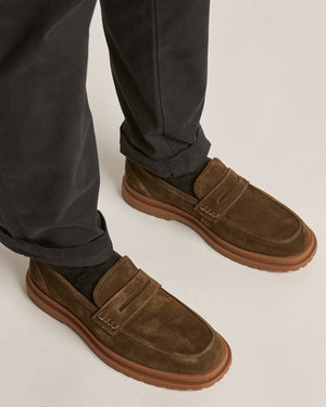 Radar Olive Suede Penny Loafers