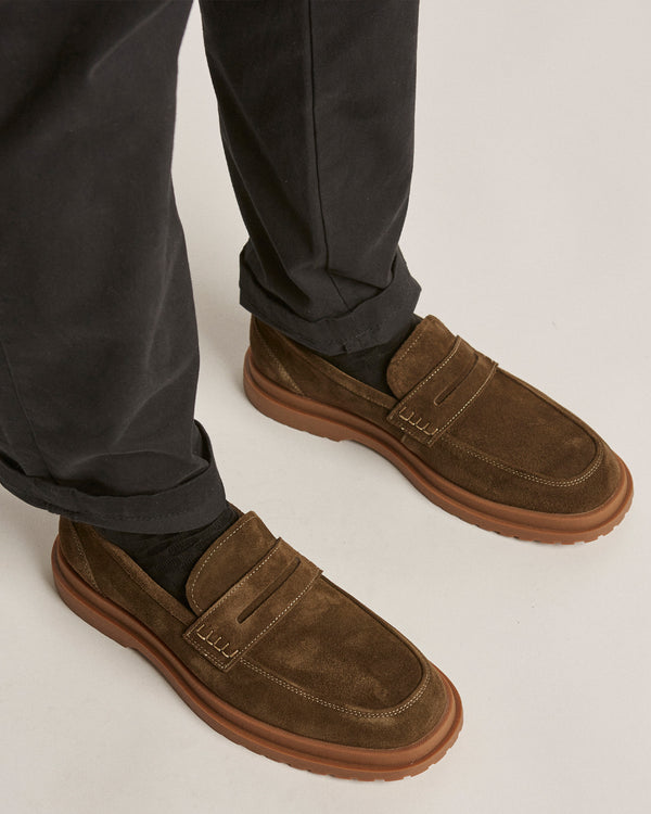Radar Olive Suede Penny Loafers