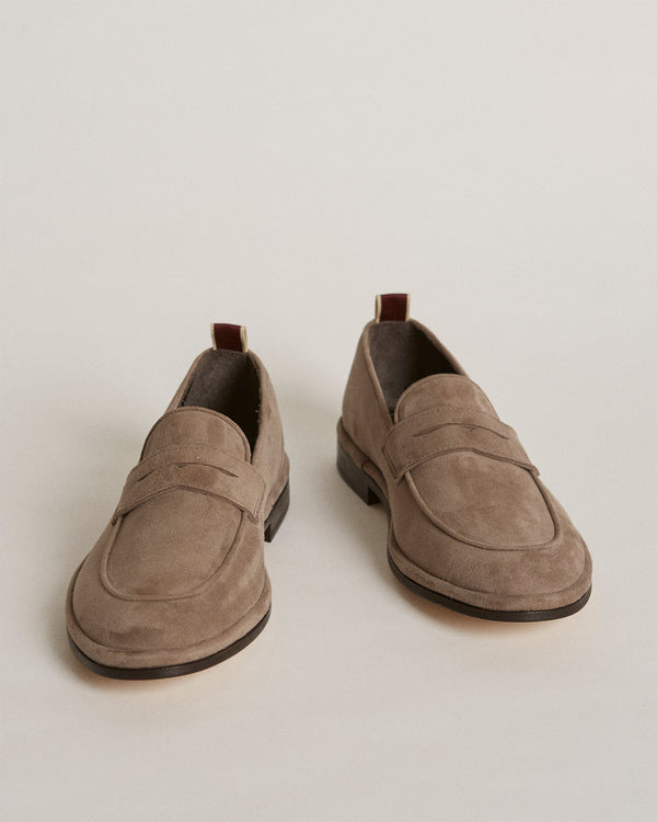 Tropez Taupe Suede Penny Loafers